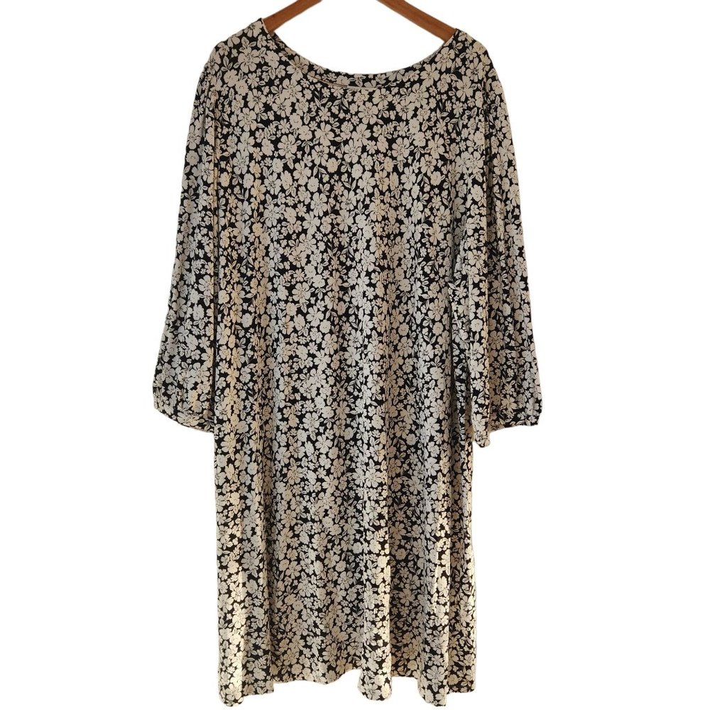 J. Jill Black and White Floral Dress Balloon Sleeves Stretch Plus Size Size 4X